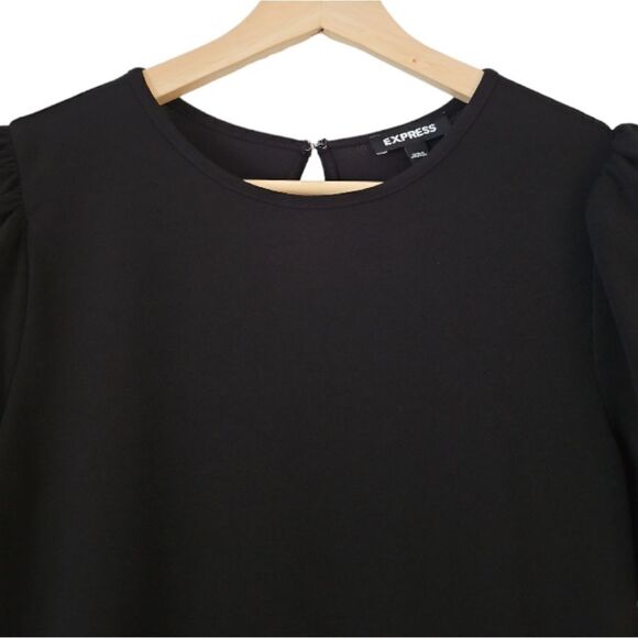 Express Black Puff Short Sleeve Chiffon Blouse Top With Keyhole Back Size S - Picture 6 of 10